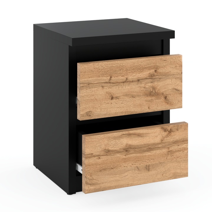 SZAFKA NOCNA CZARNA DĄB WOTAN 30 CM 2 SZUFLADY STOLIK RTV DO SYPIALNI
