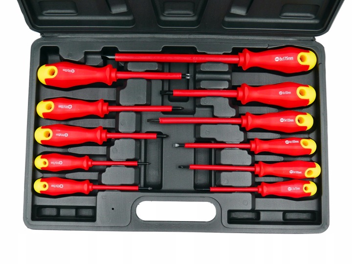 WKRĘTAKI ŚRUBOKRĘTY IZOLOWANE 11 ELEMENTÓW + WALIZKA RĄCZKA SOFT GRIP