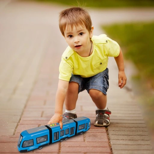 TRAMWAJ TROLEJBUS ZABAWKA NA BATERIĘ ŚWIATŁO DŹWIĘK OTWIERANE DRZWI 44CM