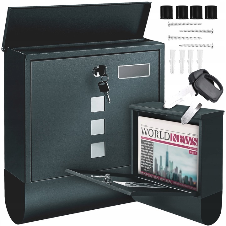 Skrzynka na Listy Gazety Pocztę Pocztowa Antracyt Duża Listowa A4 do