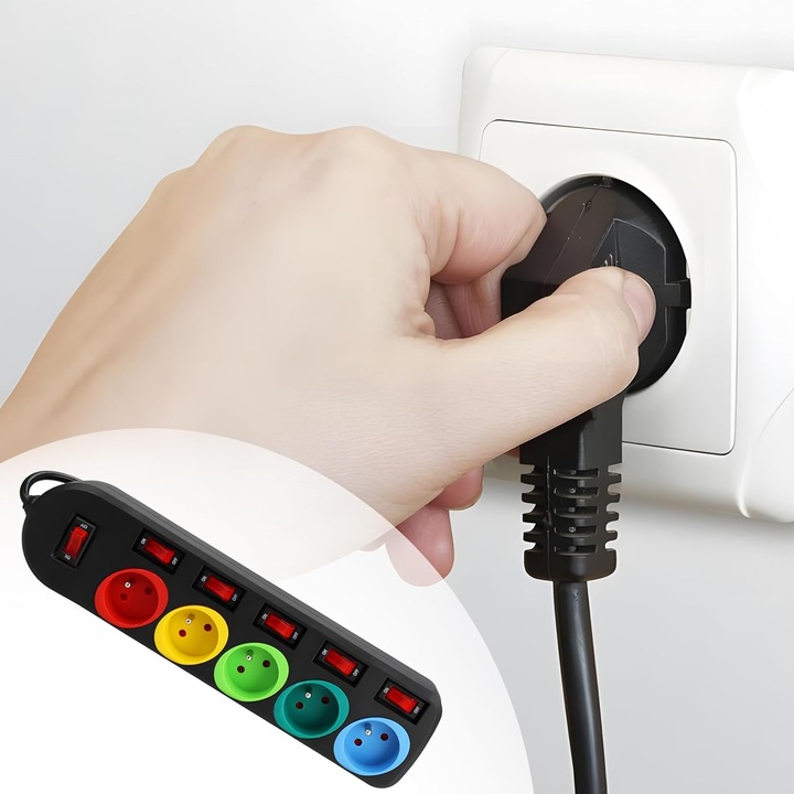 PRZEDŁUŻACZ LISTWA ZASILAJĄCA 1.5M 5 GNIAZD Z WYŁĄCZNIKAMI KOLOROWE