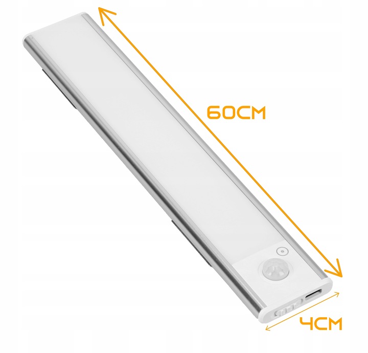 Lampa Podszafkowa Kuchenna LED Listwa Do Szafy Czujnik Baterie Magnes 60cm
