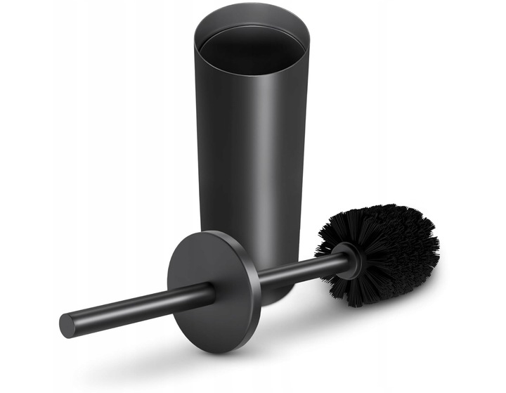 SZCZOTKA TOALETOWA WC STOJĄCA STALOWA CZARNA ZAMYKANA