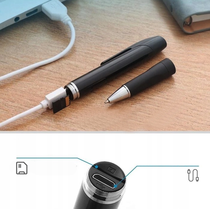 DYKTAFON DŁUGOPIS SZPIEGOWSKI MINI CYFROWY PODSŁUCH MAŁY PENDRIVE 32GB