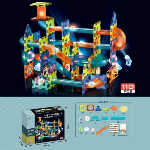 KLOCKI MAGNETYCZNE KONSTRUKCYJNE ŚWIECĄCY TOR 110el 3D MAGNETIC EDUKACYJNE