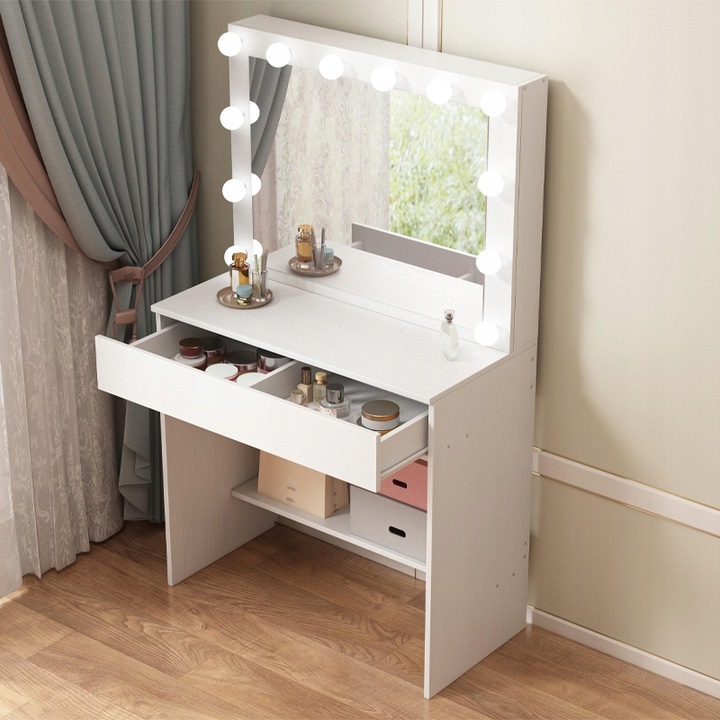 TOALETKA KOSMETYCZNA MAKIJAŻU WIZAŻU Z LUSTREM LED NOWOCZESNA LOFT GLAMOUR