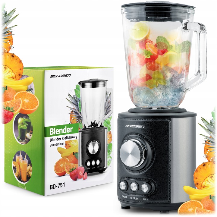 Blender kielichowy duży szklany czarny 800W Berdsen 1,5L