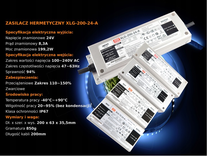 ZASILACZ MEAN WELL XLG-200-24-A 200W 24V 8,3A IP67 DO LED