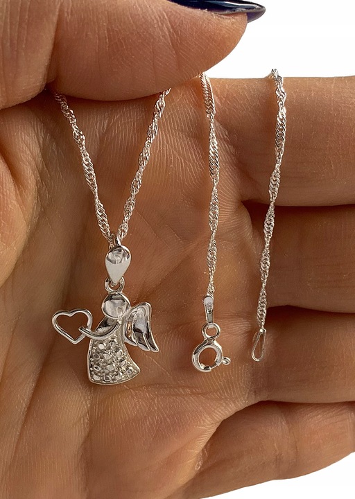 SREBRNY ŁAŃCUSZEK KOMUNIJNY I MEDALIK ANIOŁEK NA PREZENT DLA DZIEWCZYNKI