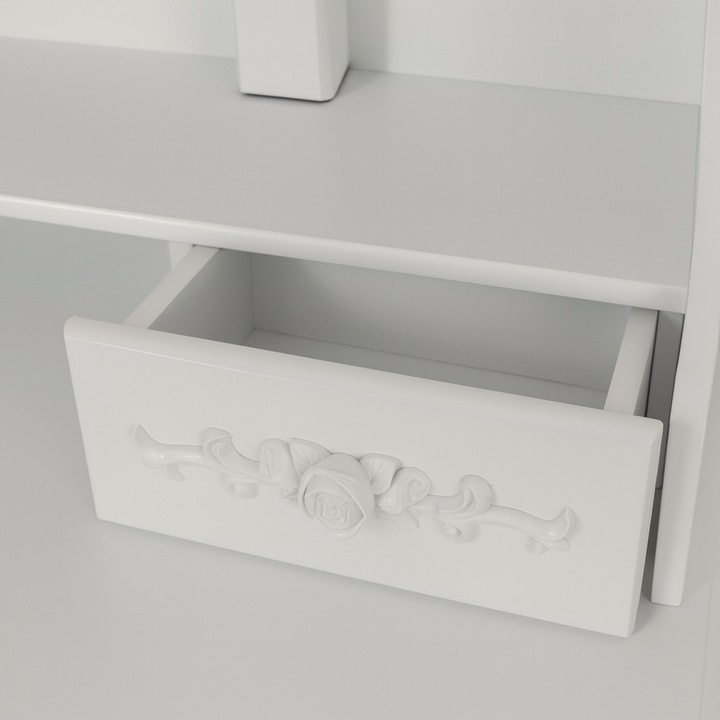 TOALETKA KOSMETYCZNA Z LUSTREM OBROTOWYM I TABORETEM DREWNIANA BIAŁA