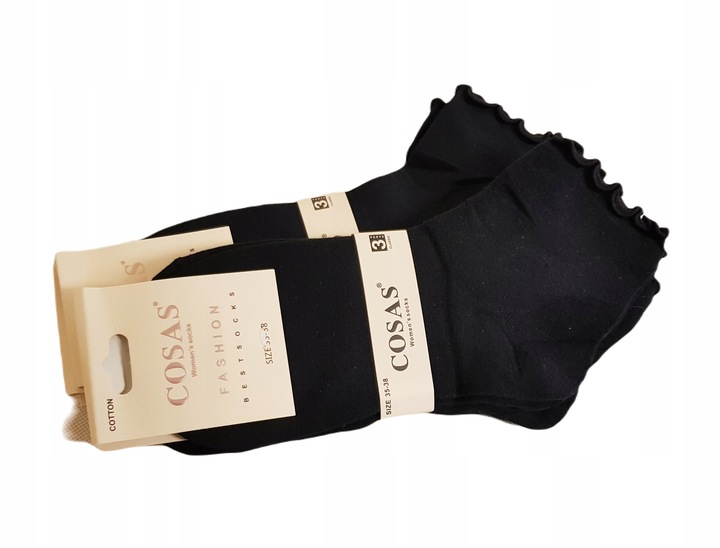 6 x SKARPETY DAMSKIE SKARPETKI BAWEŁNIANE Z FALBANKĄ CZARNE