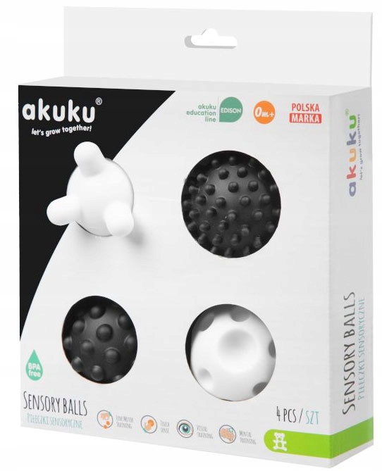 AKUKU Piłeczki SENSORYCZNE KONTRASTOWE CZARNO BIAŁE piłki SENSORKY od 0m+