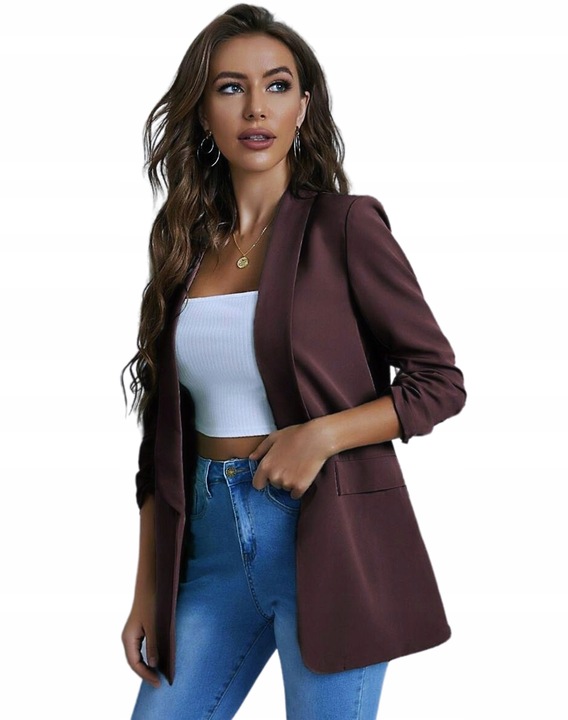 Marynarka damska Żakiet Elegancki Narzutka Czekoladowy Brąz Smokingowa