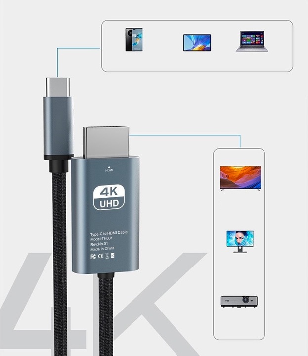 KABEL ADAPTER USB-C 3.1 TYP C DO HDMI 4K MHL 2m