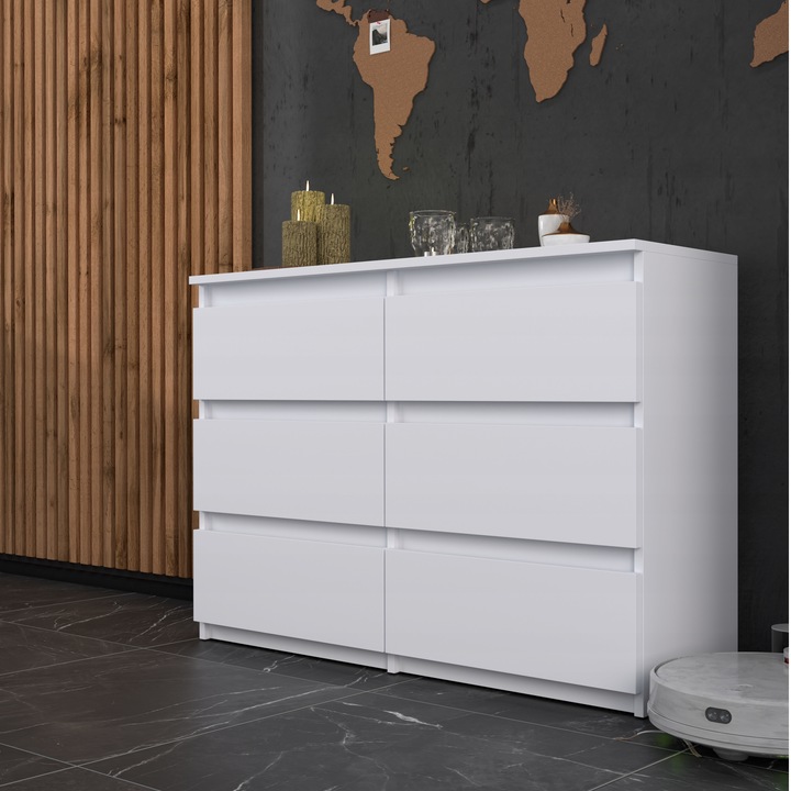 KOMODA BIAŁA z 6 SZUFLADAMI 100 CM POJEMNA NOWOCZESNA SZAFKA DO SALONU