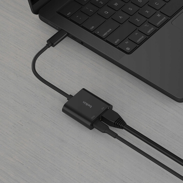 Adapter z ładowaniem USB-C PD 3.0 100W do GB Ethernet, Belkin przejściówka