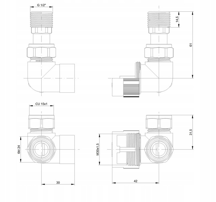 Zawór termostatyczny trójosiowy czarny All in One TULLY