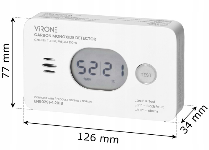 CZUJNIK CZADU DETEKTOR TLENKU WĘGLA GAZU CO LCD + CZUJNIK DYMU +