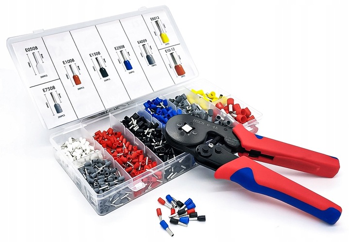 ZACISKARKA PRASKA KONEKTORÓW TULEJEK KOŃCÓWEK KABLI PRZEWODÓW ZESTAW