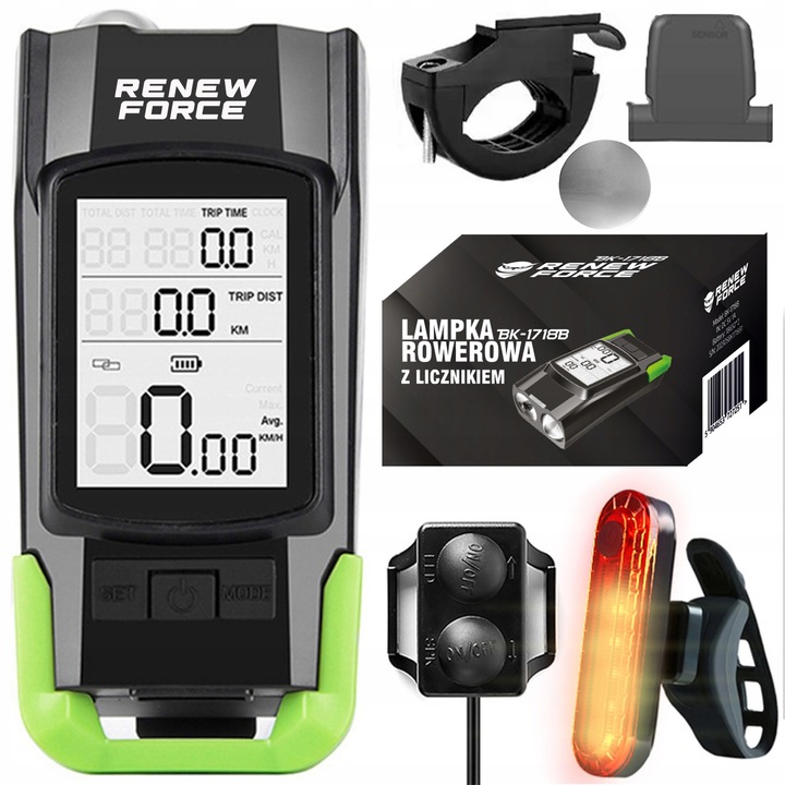 MOCNA Lampka Rowerowa Światło PRZÓD TYŁ na rower licznik rowerowy DZWONEK