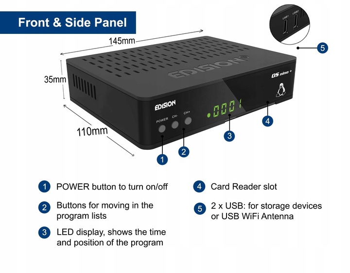 Edision Os NINO+ Full Hd Linux E2 odbiornik Combo