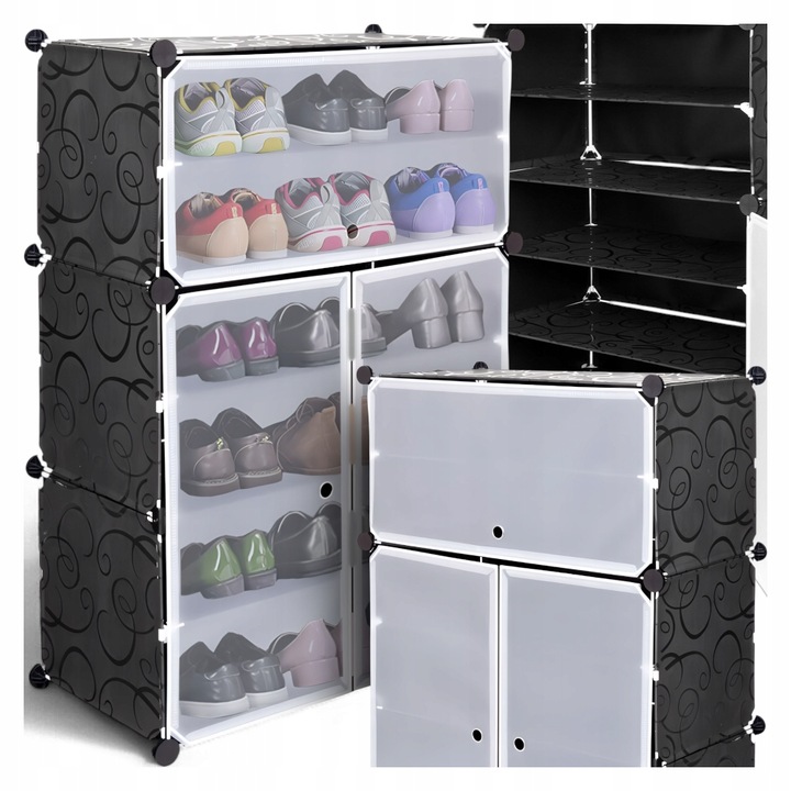 SZAFKA NA BUTY MODUŁOWA REGAŁ ORGANIZER CZARNY 18 PAR PLASTIKOWA 6