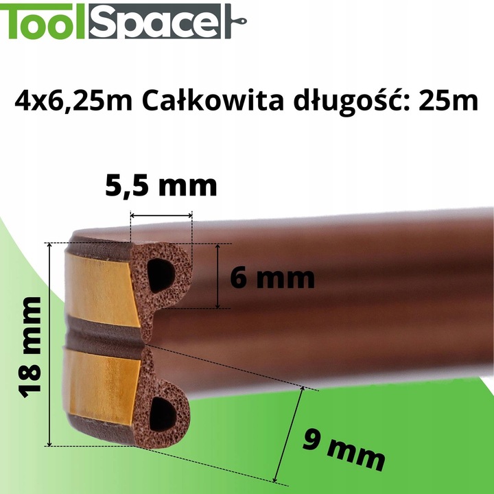 Uszczelka do okien i drzwi profil P 25 mb BRĄZ