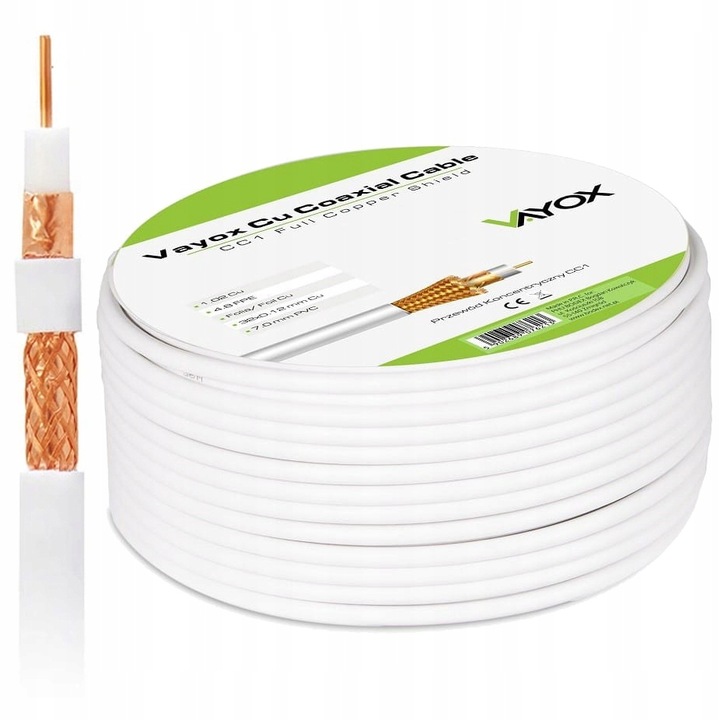 KABEL KONCENTRYCZNY PRZEWÓD ANTENOWY DO TV SAT DVB-T2 MIEDŹ CU 4K