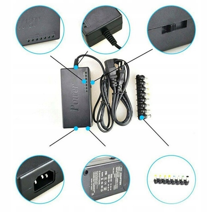 Zasilacz Uniwersalny ładowarka sieciowa do laptopa 120W 12-24V 8 wtyków