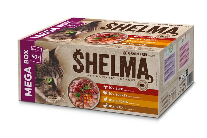 MOKRA KARMA DLA KOTA SHELMA MEGA BOX 40X85G FILECIKI MIX 4 SMAKÓW BEZ