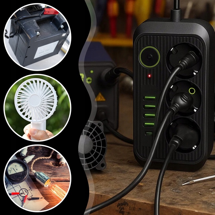 PRZEDŁUŻACZ LISTWA ZASILAJĄCA 1.8M 3 GNIAZDA 230V + 5X USB USB-C ŁADOWARKA