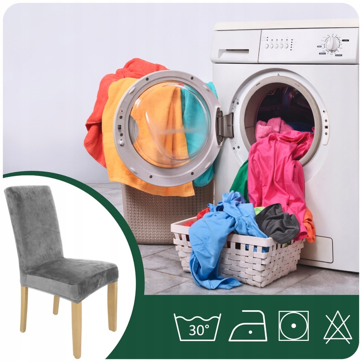 ZESTAW 4 SZT. POKROWIEC NA KRZESŁO SZARY WELUR ELASTYCZNY GRUBY POKROWCE