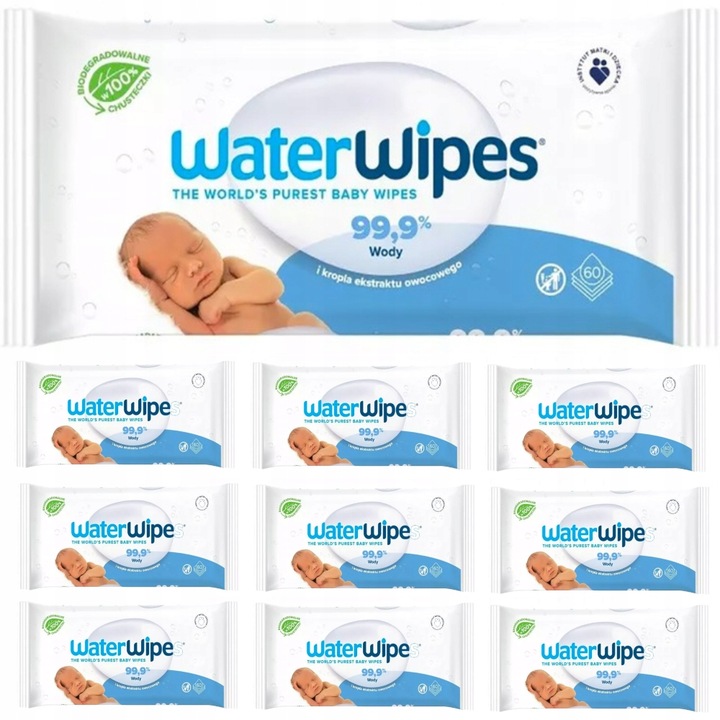 WATERWIPES NAWILŻANE MOKRE DLA DZIECI 540 SZTUK 99,9% WODY