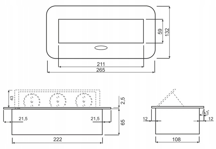 GNIAZDO POTRÓJNE CHOWANE W BLAT 3 GNIAZDA NABLATOWE GNIAZDKO KABEL 1,5M