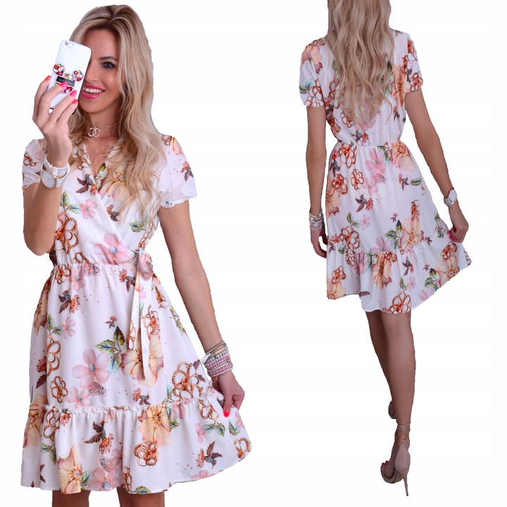 MODNA SUKIENKA CUD WZORY KWIATY KOMUNIA WESELE 232