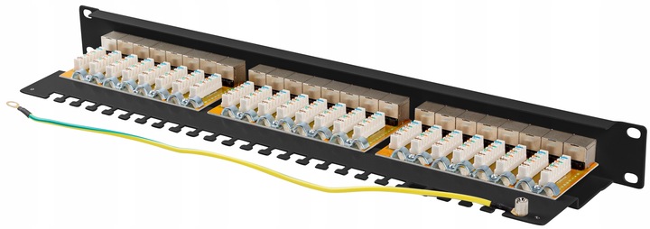 PATCHPANEL 24 PORT 1U 19" KAT.6A FTP EKRANOWANY CZARNY LANBERG