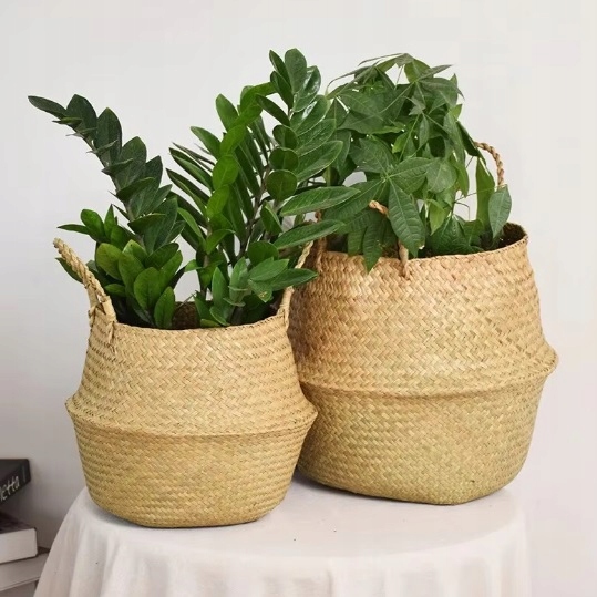 DUŻY KOSZ Z TRAWY MORSKIEJ PLECIONY WIKLINOWY OSŁONKA NA DONICĘ DO