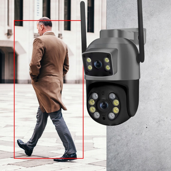 PODWÓJNA OBROTOWA KAMERA WIFI SMART ZEWNĘTRZNA 8MPX UHD DETEKCJA ALARM PUSH