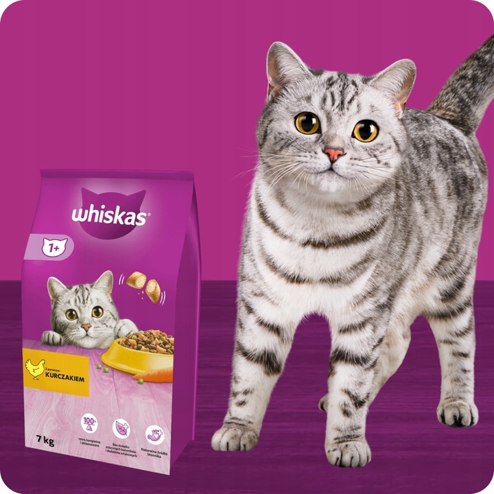 SUCHA KARMA WHISKAS ADULT Z PYSZNYM KURCZAKIEM 7KG