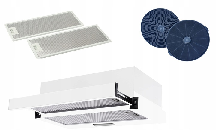 Biały okap kuchenny teleskopowy podszafkowy Marin 60cm + filtr węglowy