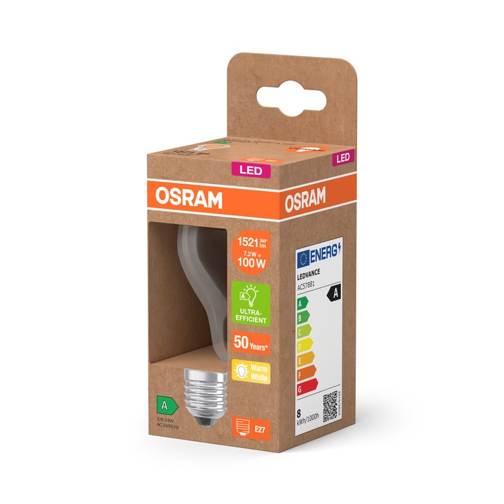 Żarówka LED A60 E27 7,2W = 100W 1521lm 2700K FILAMENT 212lm/W Klasa A