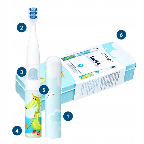 SZCZOTECZKA SONICZNA DO ZĘBÓW DLA DZIECI 3+ VITAMMY SMILE +ETUI 2KOŃCÓWKI