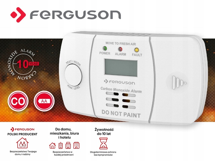 FERGUSON Czujka Czadu i Tlenku Węgla FACO1 - Certyfikowany Czujnik CO