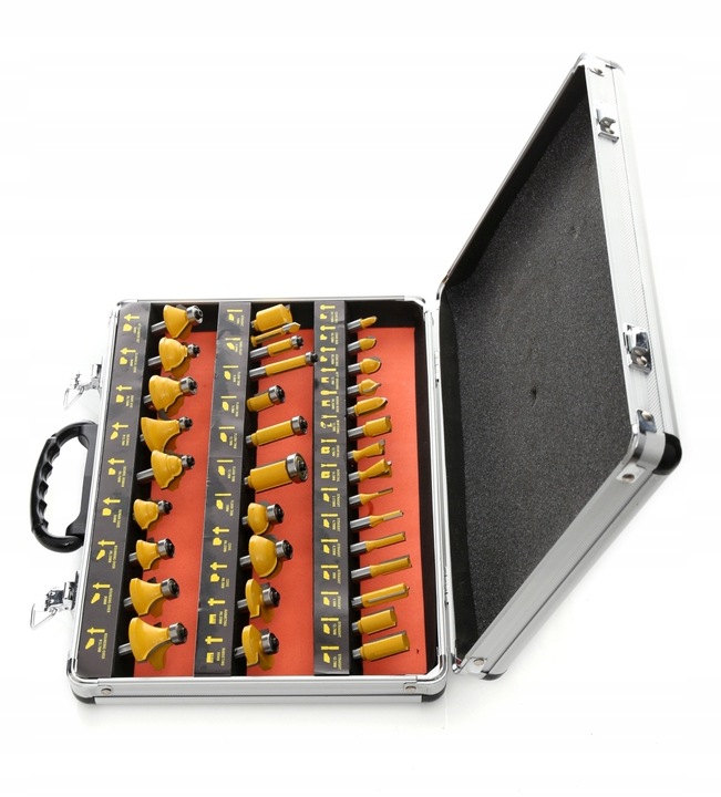 FREZY DO DREWNA 8mm KSZTAŁTOWE 35el TWARDE OSTRE ZESTAW W WALIZCE FREZ