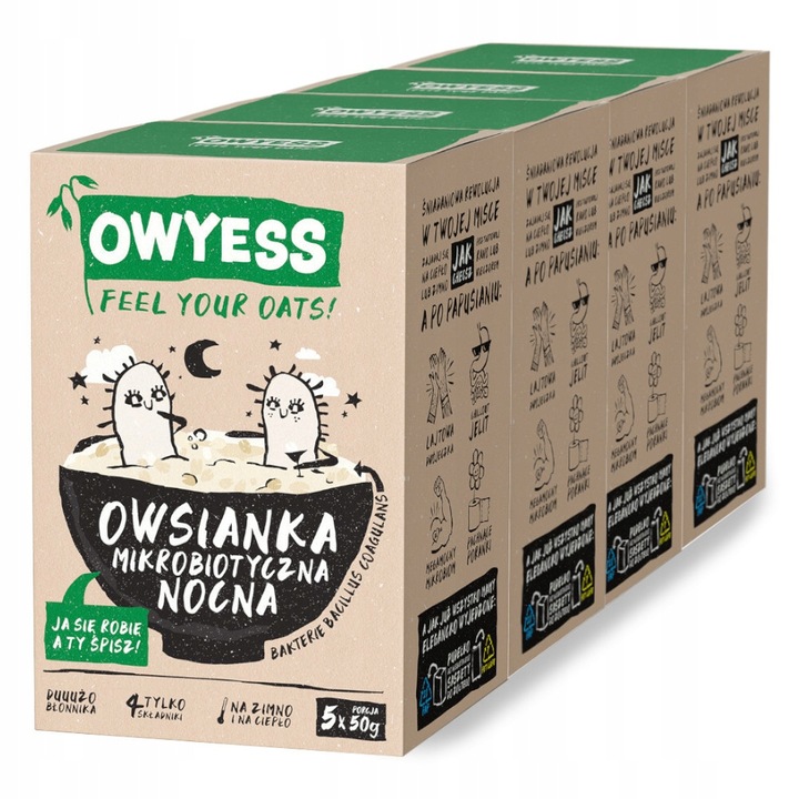 Zestaw: 4 x OWYESS (5 x 50 g) Mikrobiotyczna Owsianka Nocna