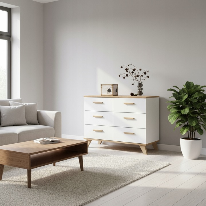 Komoda Szafka RTV 100cm Biały MAT DĄB Wotan Szuflady 2 Drzwi Salon