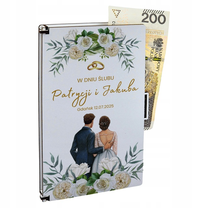 PREZENT NA ŚLUB - PUDEŁKO NA PIENIĄDZE dla pary młodej pamiątka ślubu