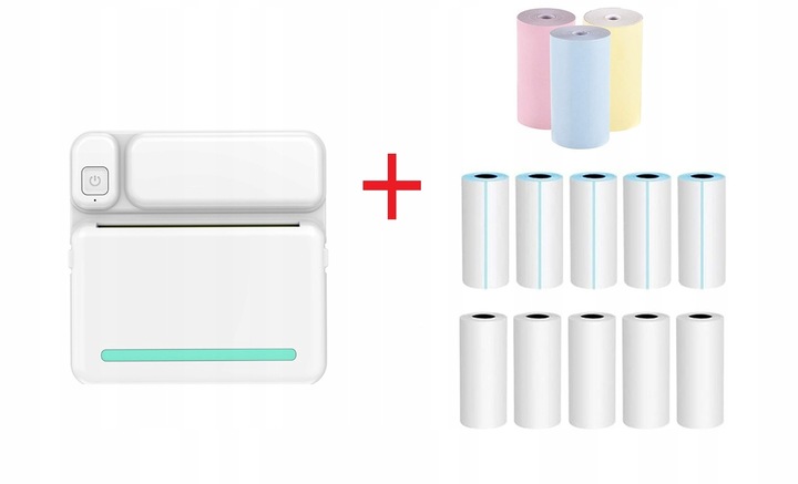 MINI DRUKARKA TERMICZNA DO ZDJĘĆ NOTATEK ETYKIET + 13 ROLEK GRATIS NAKLEJKI