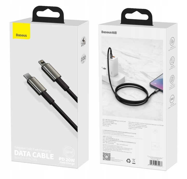BASEUS KABEL USB-C SZYBKIE ŁADOWANIE PRZEWÓD DO LIGHTNING IPHONE PD 20W 1M