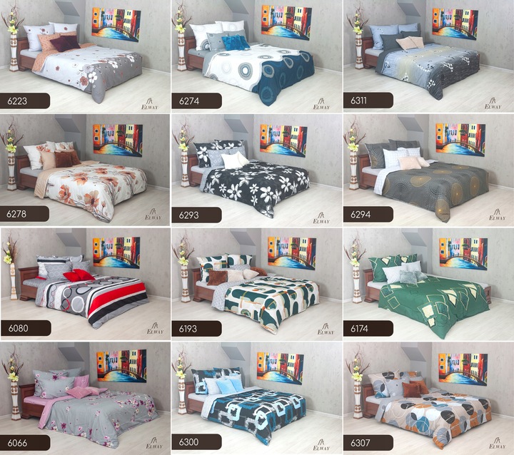 Pościel ELWAY 200x220 Bawełna Satynowa NOWE WZORY miękka dwustronna